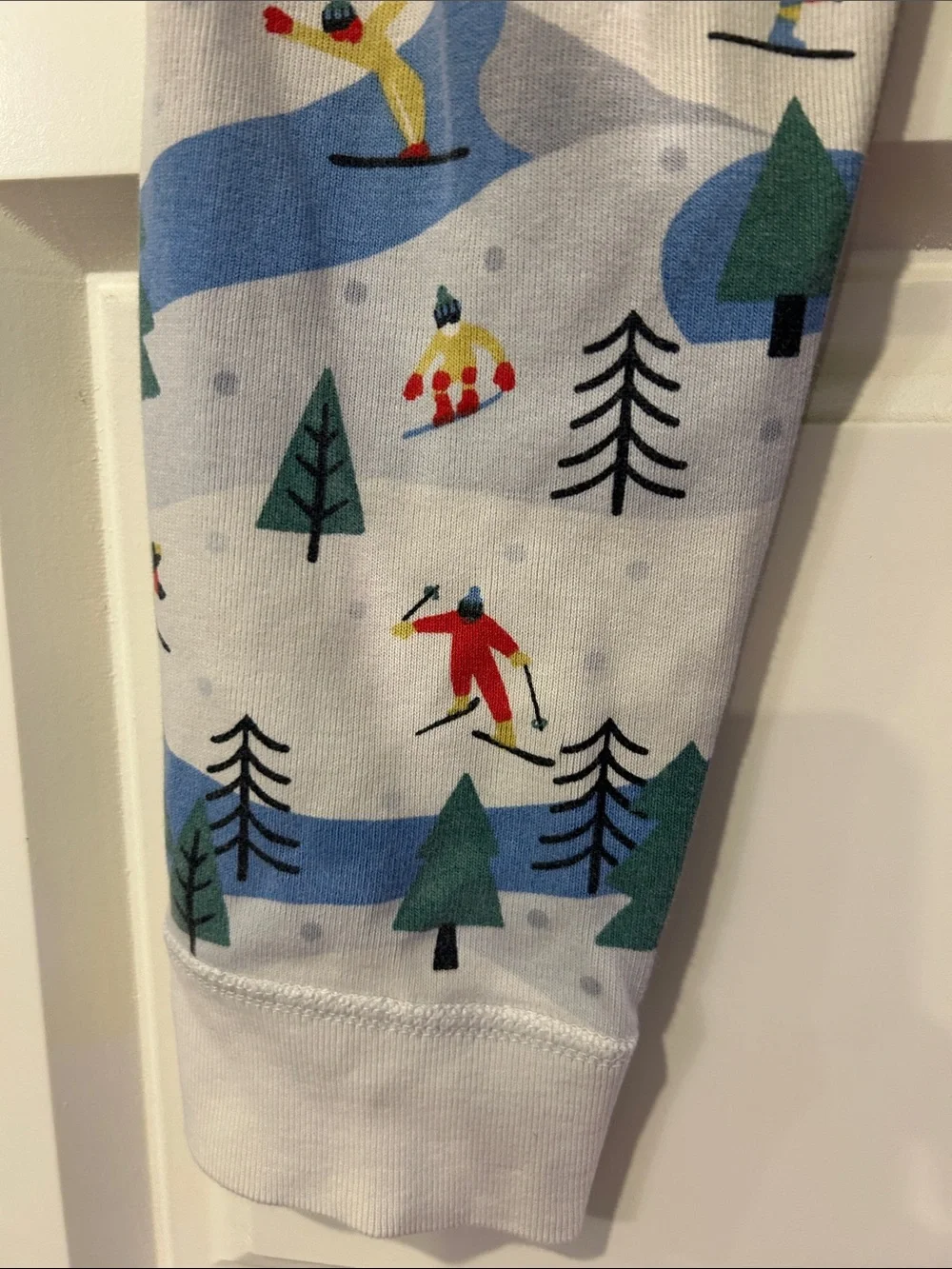 Mini Boden Light Gray Ski Scene Pajama Set with Blue and Green Accents